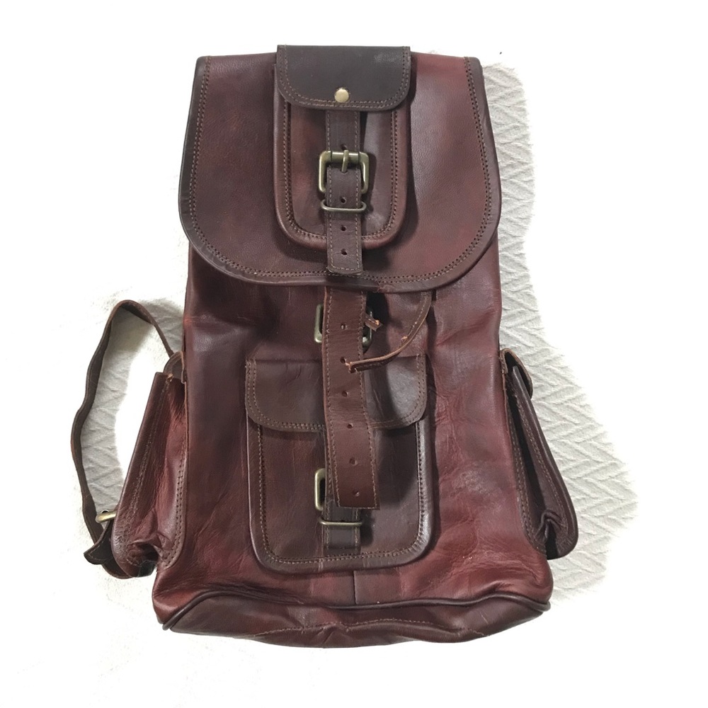 Brown leather back pack